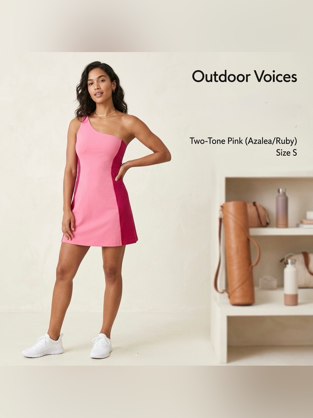 NWT Outdoor Voices One Shoulder Exercise Dress Pink Small Built-In Shelf Bra